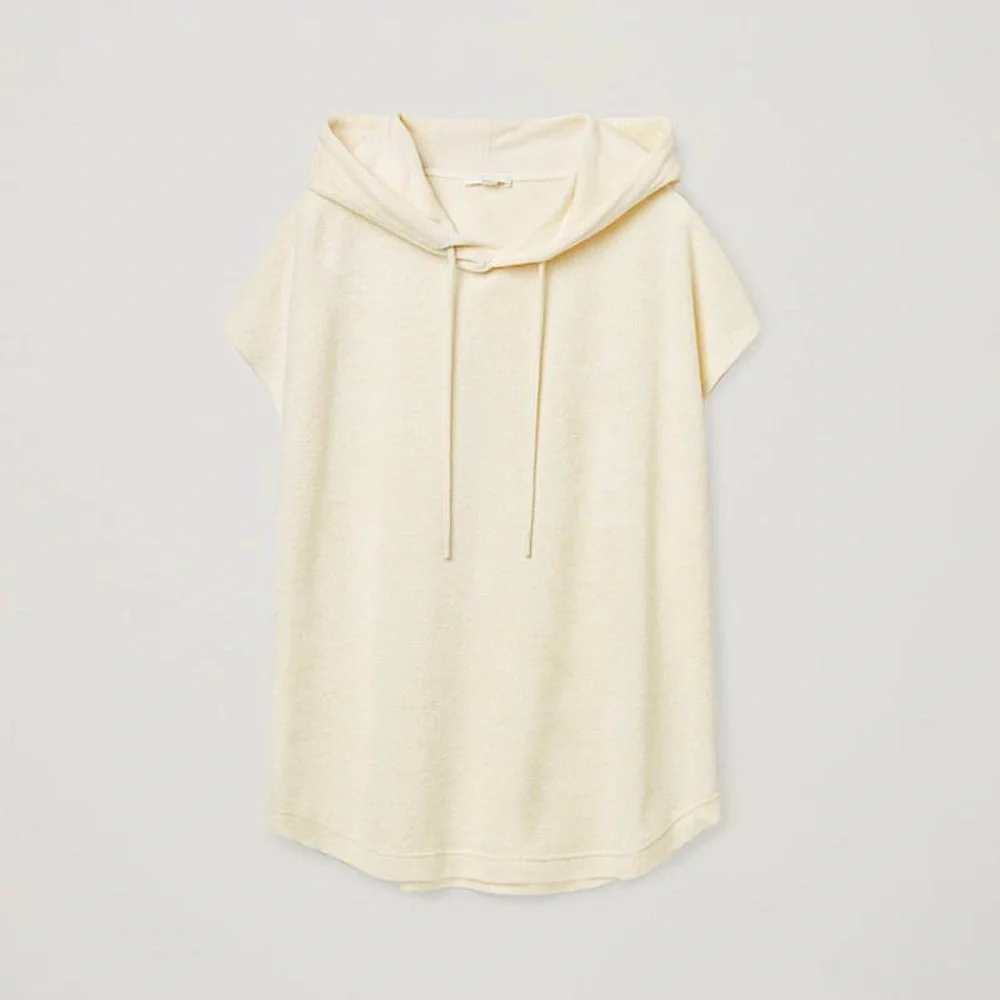 COS Sleeveless‎ Hooded Terry Short Sleeve Hoodie Top, Cream Beige, Size XS